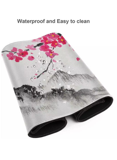 Japanese Cherry Blossom Watercolor Mouse Pad for Office Gaming XL Extended Mouse Pad ( 70x30x2mm ) Non-Slip Stitched Edges for Keyboard Laptop