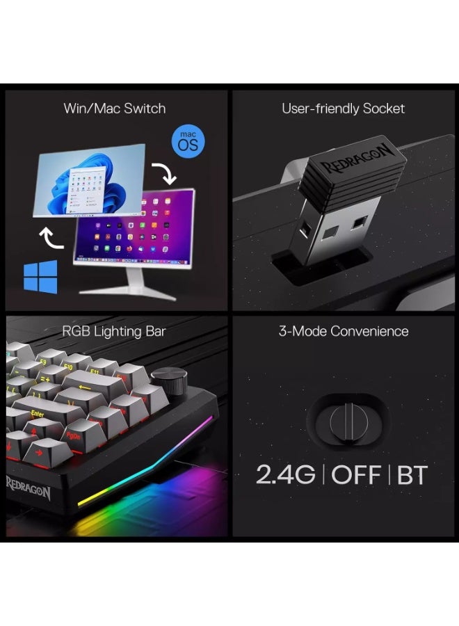 Gaming Keyboard PENUMBRA K687GG PRO Full Aluminum Alloy Hot-Swappable Mechanical Keyboard with 3-Mode Connection, Gasket