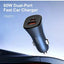 60W Dual Port PD and QC Super Fast Car Charger, USB-C Power Delivery 30W and USB-A Quick Charge 30W Car Charging Adapter