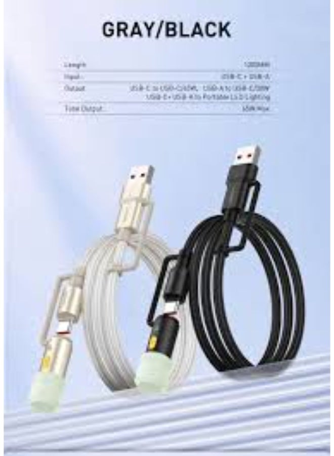 65W Fast Charging Power Delivery Cable With USB-A And USB-C To USB-C Connectors LED Indicator High-Speed Data Transfer B