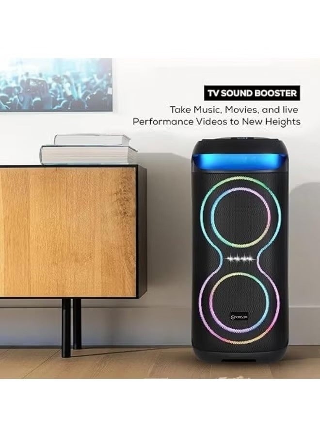 V-2875 Portable Bluetooth Speaker, Double 8-Inch Wireless Party Speaker with Powerful Bass, Rechargeable Karaoke Speaker