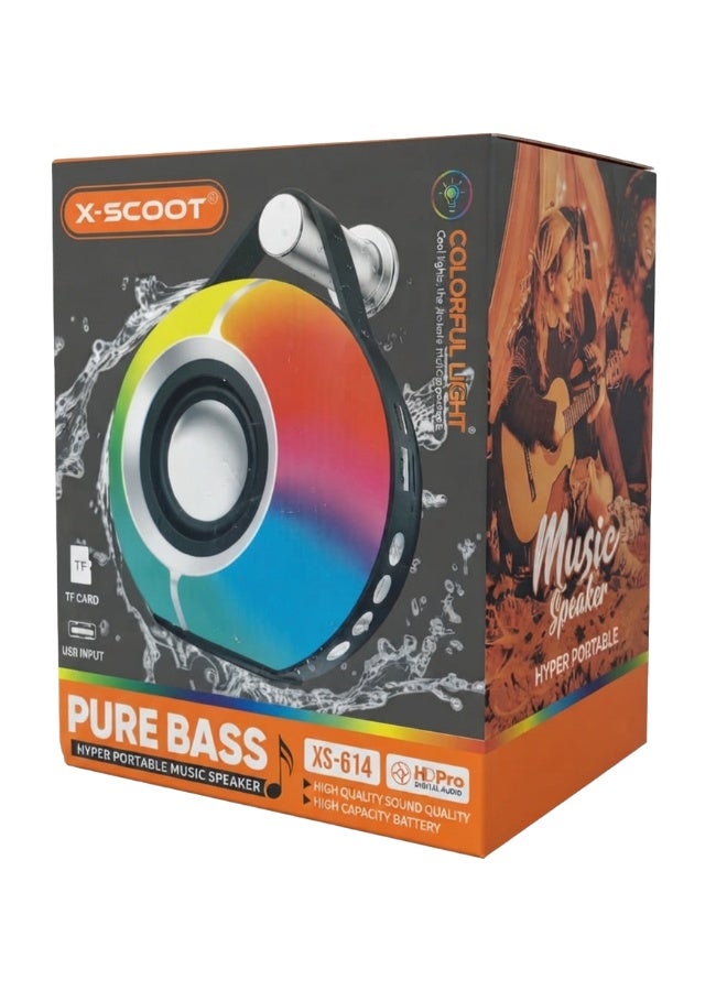 XS-614 Portable Bluetooth Speaker with Pure Bass Stereo Sound, RGB LED Colorful Lights, Wireless Bluetooth, USB & TF Car