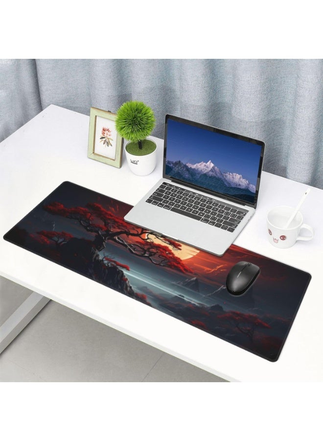 Darkness Red Moon Desk Mat Japanese Mouse Pad, Large Japanese Desk Mat, XL Anime Gaming Keyboard Mat, Non-Slip Rubber Ba