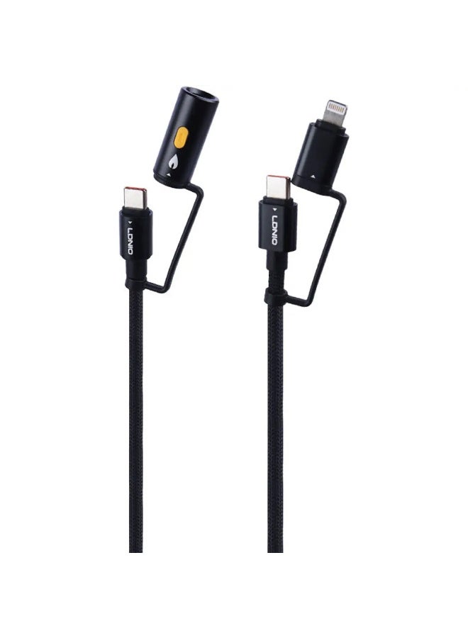 كابل شحن سريع LC20 بقوة 65 واط مزود بموصلات USB-C و Lightning، شاحن سيارة مدمج، مزامنة بيانات عالية السرعة، تصميم متين و