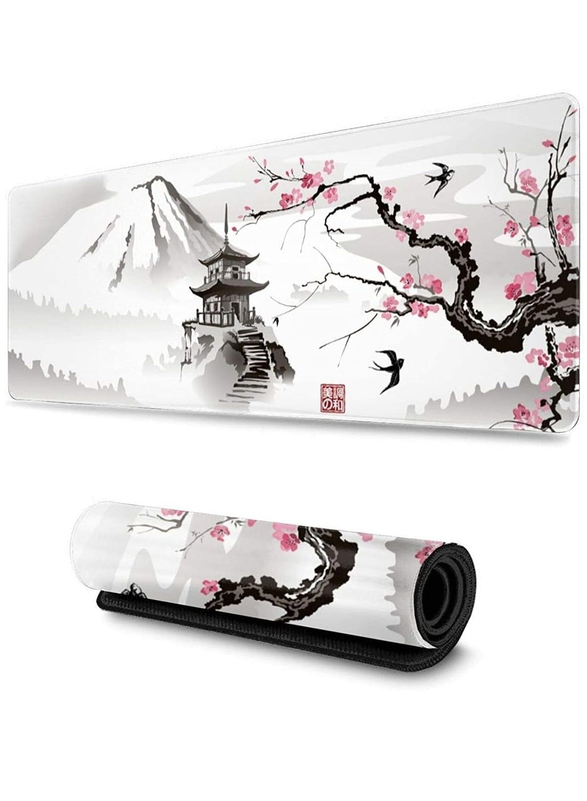 Mousepad Custom New Computer Desktop Office Mat Laptop Soft Natural Rubber Mouse Pads Japanese Temple and Cherry Blossom