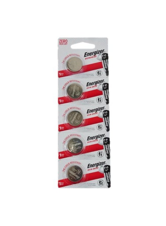 Premium CR2032 3V Lithium Coin Cell Batteries 5 Pack Long-Lasting High Performance Button Cell Battery for Watches, Car 