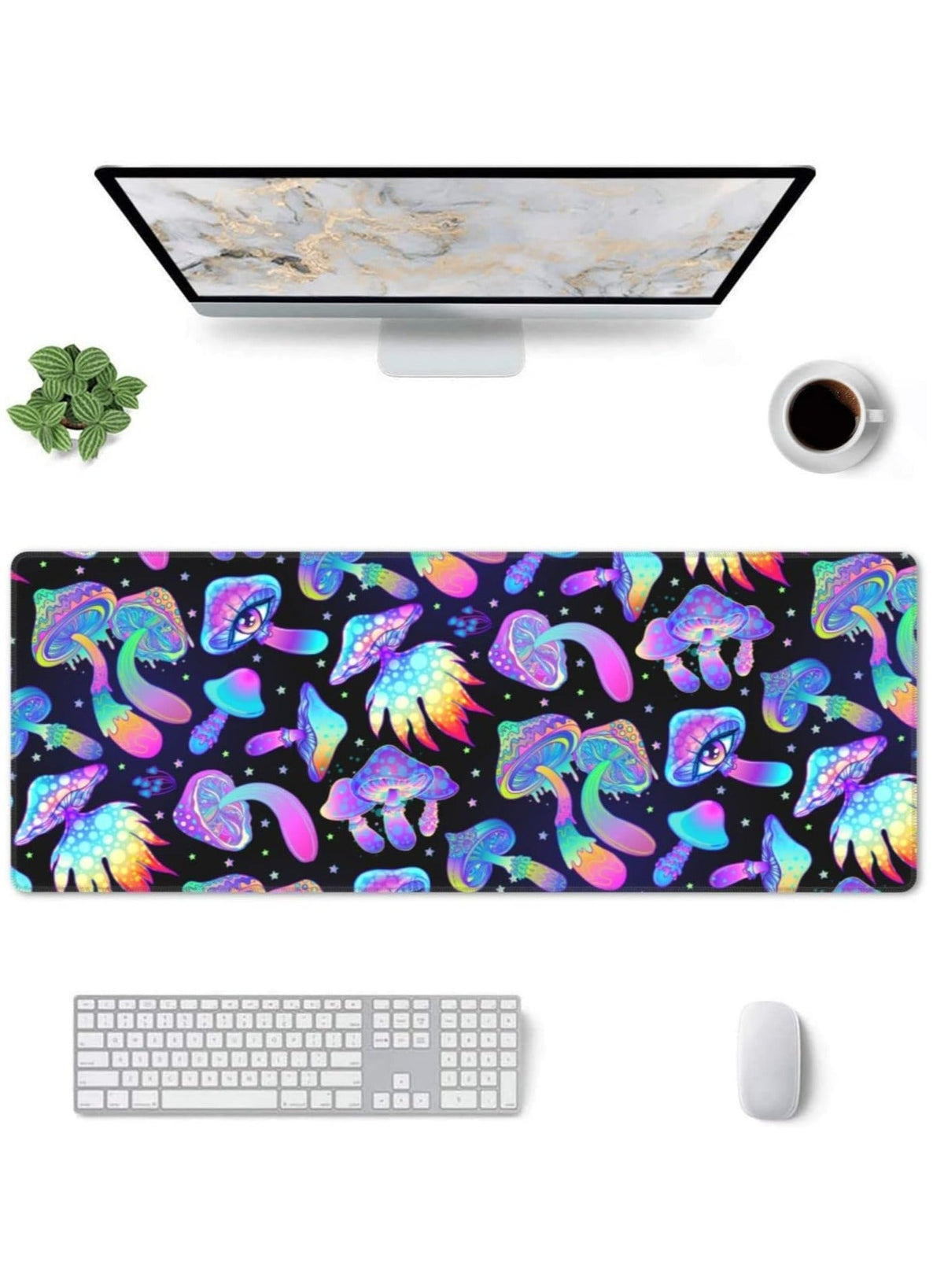 Psychedelic Revel Mushroom Mouse Pad Extended Large Gaming Mousepad XL Big Long Oversized Desk Mat Stitched Edges ( 70x3