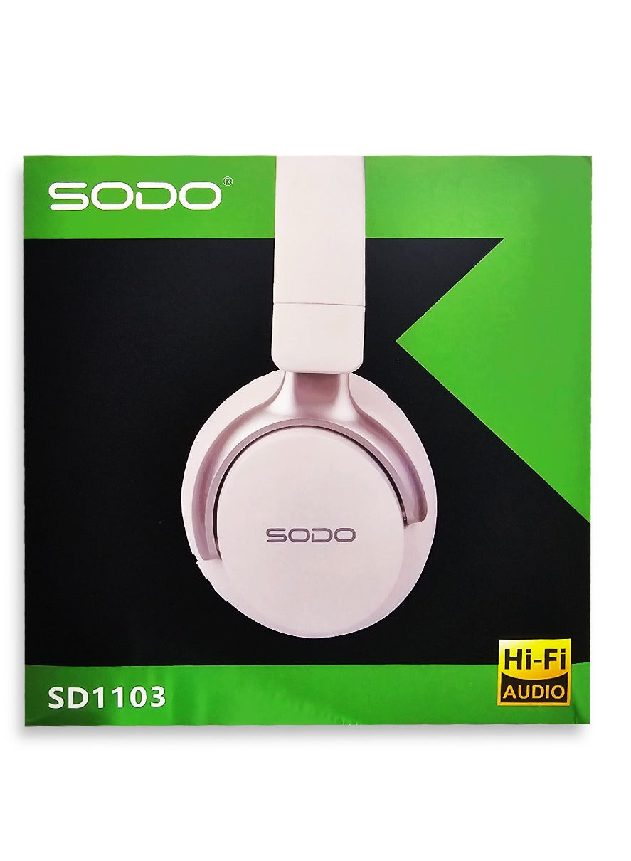 SODO Wireless Headphones with Active Canceling Headphones and External Built In Microphone Walk and Talk , it's Support SD Card Using Bluetooth 5.0 Connectivity with 20Hz to 18kHz Frequency Response Model SD-1103 /White