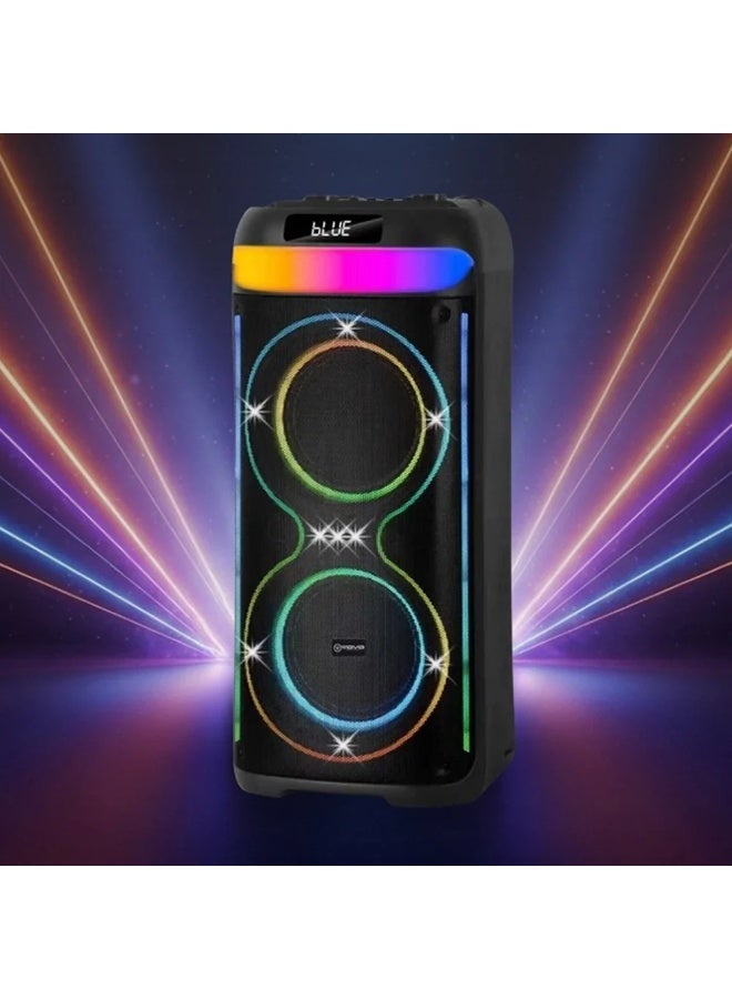 V-2875 Portable Bluetooth Speaker, Double 8-Inch Wireless Party Speaker with Powerful Bass, Rechargeable Karaoke Speaker