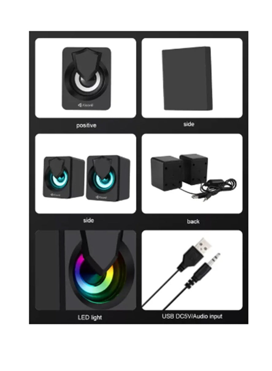 Kisonli Laptop Speaker L-1030 LED RGB Light With Switch Volume Control - Black