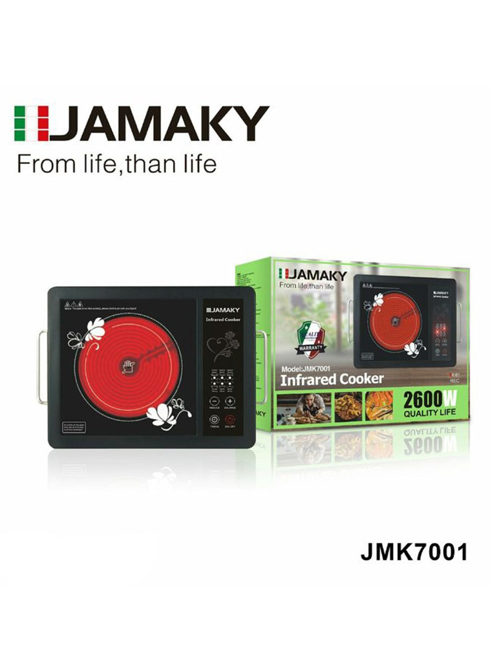 JAMAKY Italy Infrared Cooker With Double Handle And Metal Painting Housing 4 Touch Buttons 2600W -JMK7001