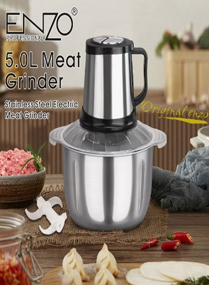 Enzo Electric Meat Grinder Stainless Steel , Powerful 1200W - 5.0L With Satety Interlock
