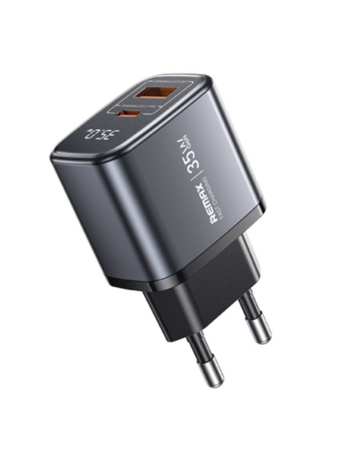 35W GaN Fast Charger with Digital Display U2-AC , Dual Port Type-C & USB Adapter for Laptop, iPhone, and Android
