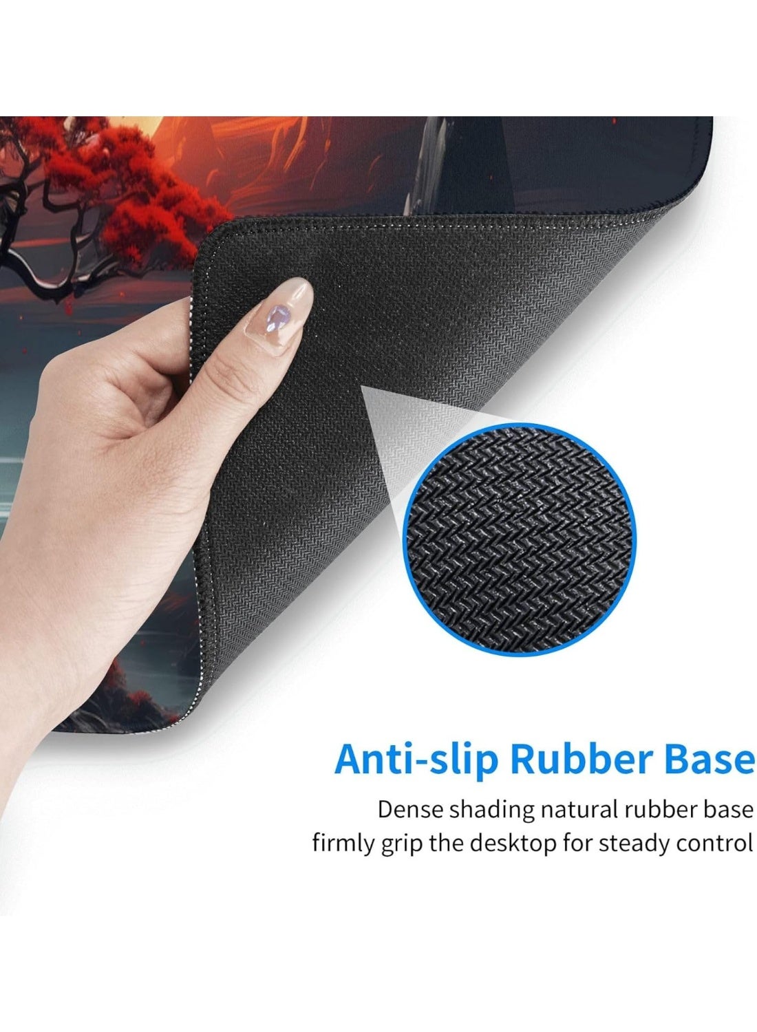 Darkness Red Moon Desk Mat Japanese Mouse Pad, Large Japanese Desk Mat, XL Anime Gaming Keyboard Mat, Non-Slip Rubber Ba
