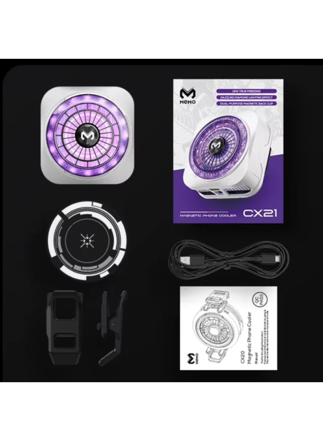CX21 Magnetic Phone Cooler – 18W Semiconductor Mobile Cooling Fan with RGB LED, Dual Airflow, Fast Ice Cooling, Magnetic