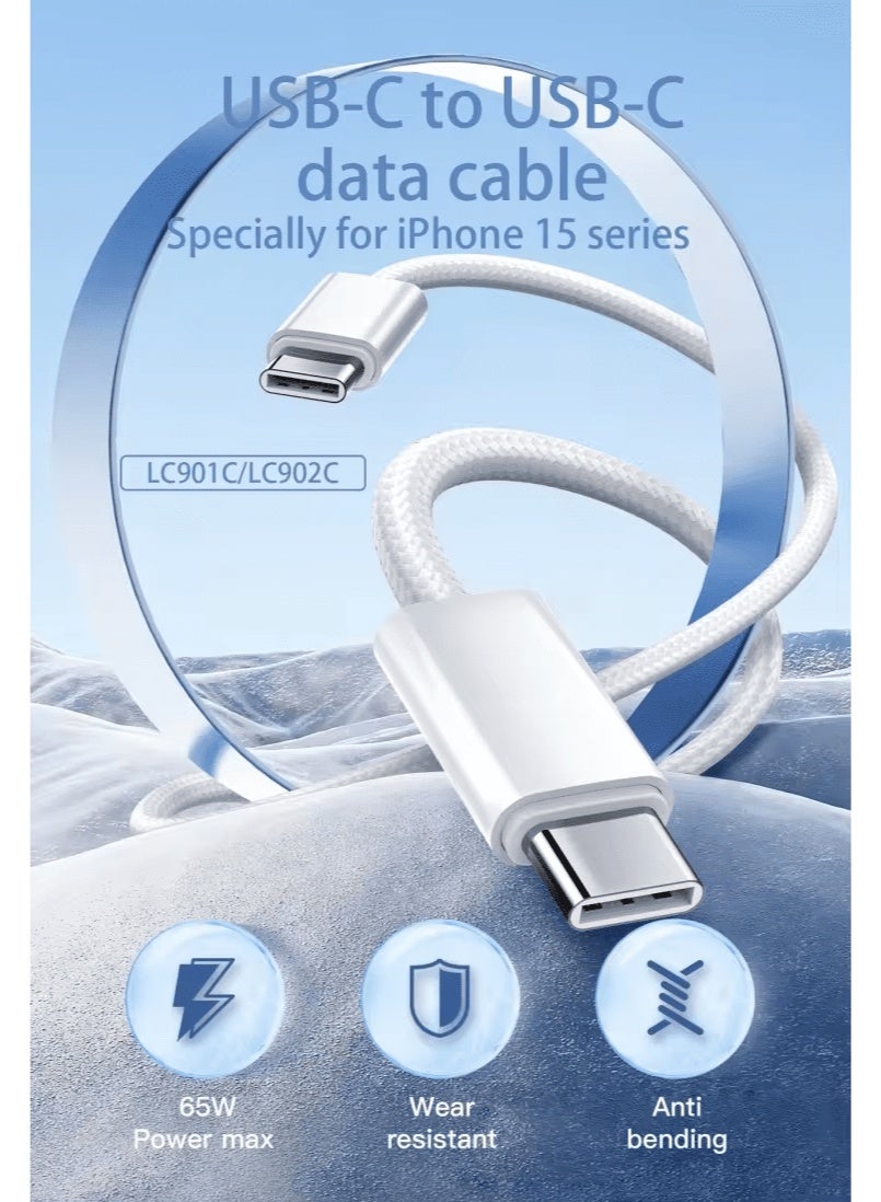 LC901c Type-C to Type-C Fast Charging Cable 1M, 65W USB-C PD Charging Cable, High Speed USB 3.2 Data Transfer Cord, Dura