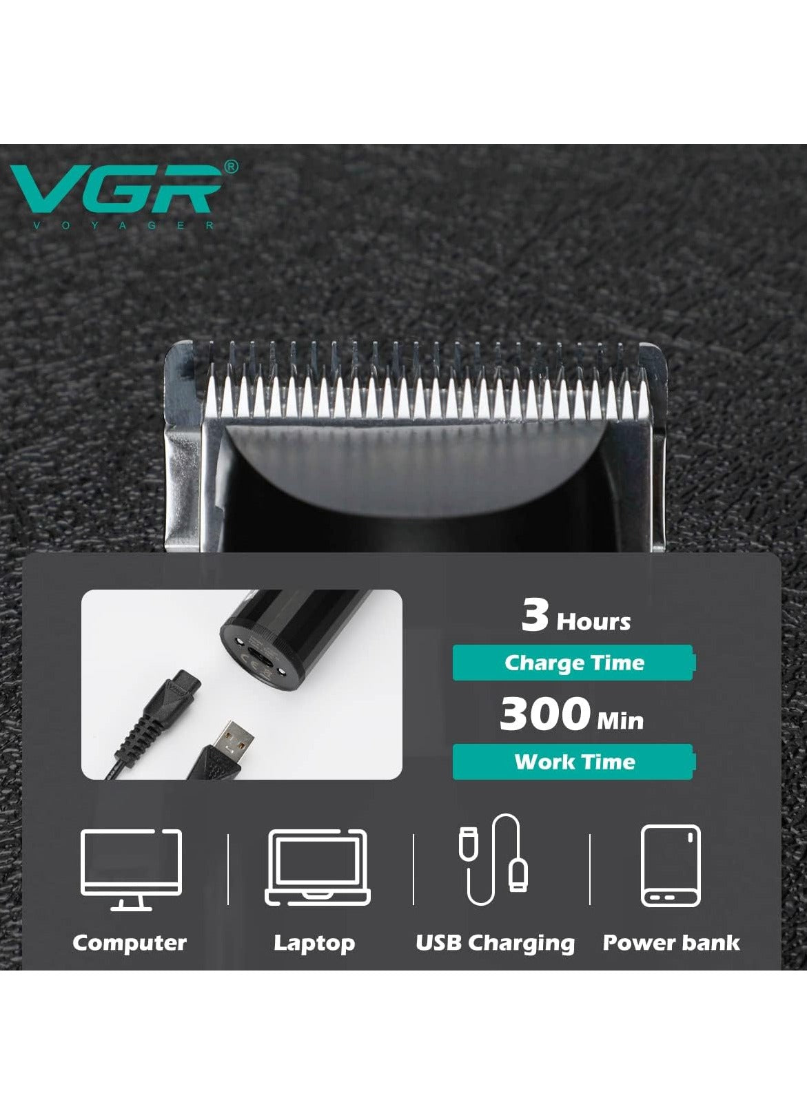 VGR V-687 Salon Series Professional Cordless Hair Clippers Electric Hair Cutter Machine Kit Rechargeable Wireless Hair Grooming Trimmers Set, Rechargeable Li-ion Battery 2500mAh 300 minutes Runtime