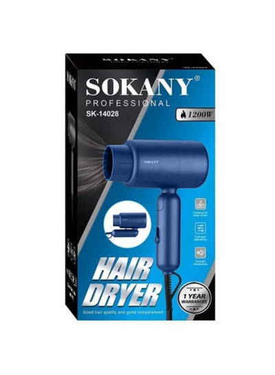 SK-14029 Mini Hair Dryer 1200W with Fast Heating, Foldable & Portable Design, Ionic Technology, Multiple Speed Settings,