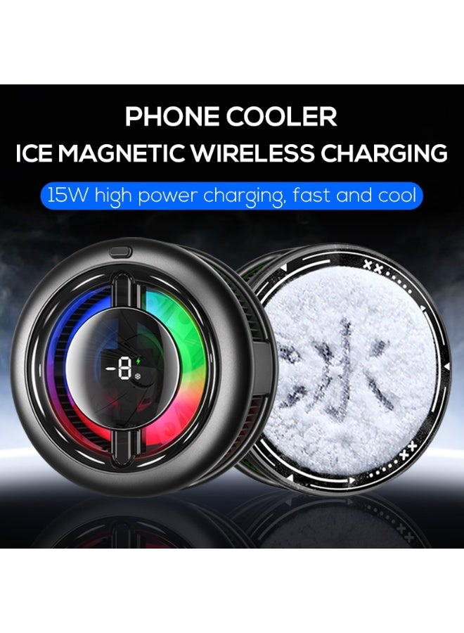 CX19 Magnetic Phone Cooler with 15W Wireless Charging – RGB LED Cooling Fan, Semiconductor Mobile Cooling Pad, Adjustabl