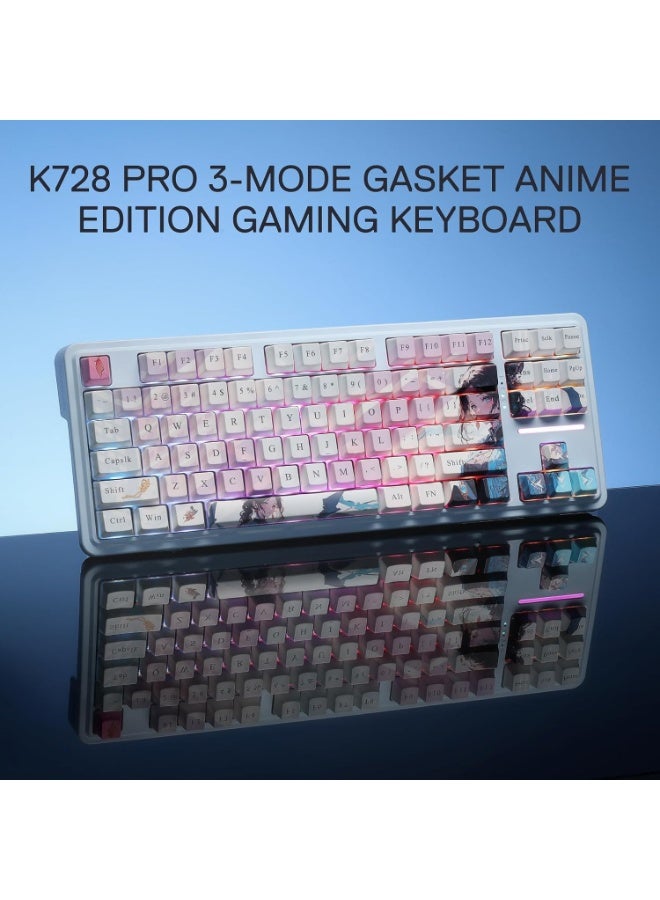لوحة مفاتيح الألعاب اللاسلكية K728 PRO SE 80%، 87 مفتاحًا، مزودة بإضاءة RGB، ولوحة مفاتيح ميكانيكية بتصميم أنمي بثلاثة أ