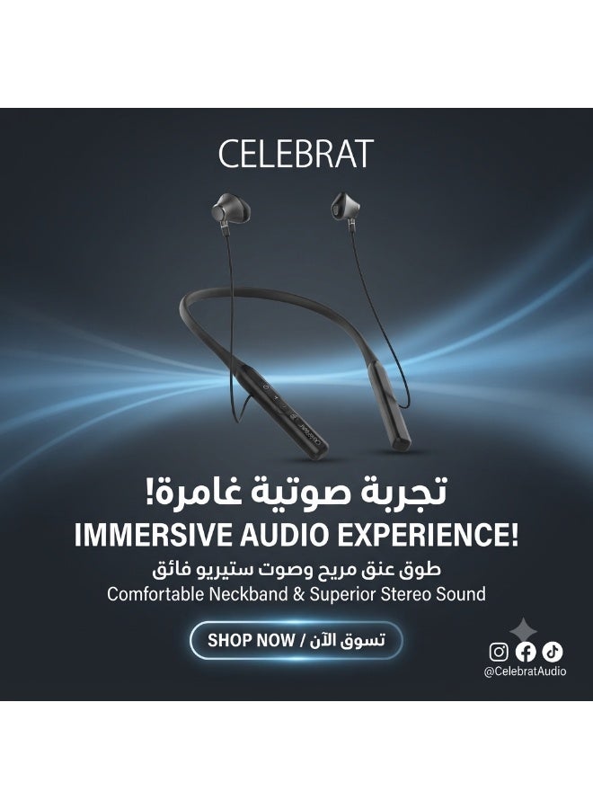 ST-A63 Wireless Neckband Earphones, Bluetooth Sports Headphones with HD Stereo Bass Sound, LED Battery Display, Magnetic