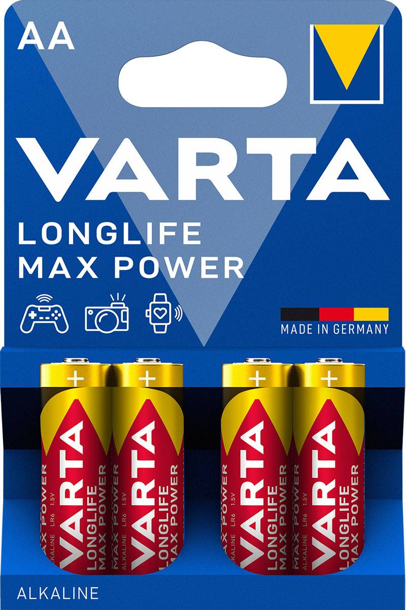 VARTA Pack of 4 Longlife Max Power Mignon AA LR06 Batteries