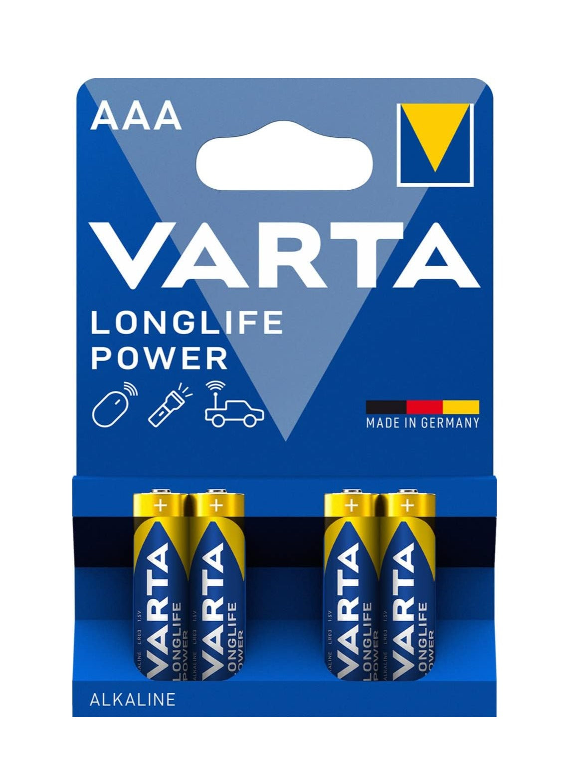 VARTA Longlife Power AAA Micro LR06 Alkaline Battery (4-pack) - ideal for toys, torches, controllers and other battery-powered devices , Made in Germany