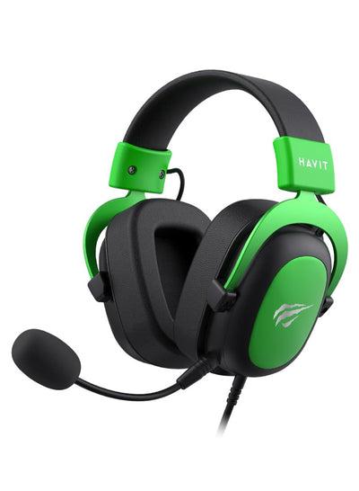 havit Gaming Headphone (RGB) , Model H2002D Green, 50MM Dynamic unit, Surround Sound Wired (3.5mm audio +1.7 USB) , Headphone With Noise Cancelling Microphone & In-Line Volume Control