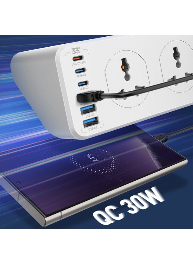 SC10610C Universal Power Strip with 10 AC Outlets & 6 USB Ports (33W PD + QC3.0), 2500W Surge Protection Extension Socke
