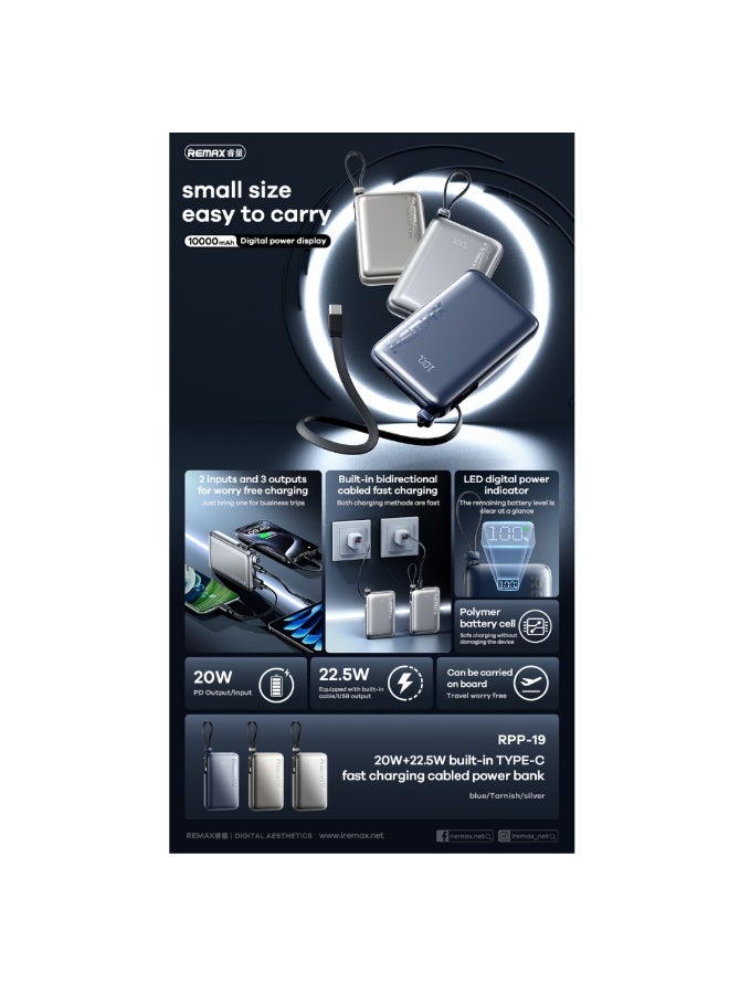 Power Bank RPP-19 10000mAh , Power Bank with 22.5W + 20W PD Fast Charging, LED Digital Display, Dual Input & Triple Outp