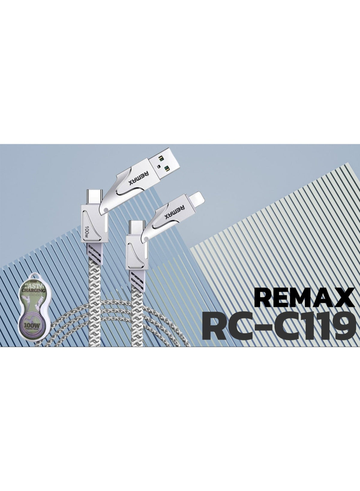 RC-C119 4 in 1 Fast Charging Cable 1.2M, USB-A and USB-C to USB-C and Lightning Charging Cable, 100W Power Delivery Fast