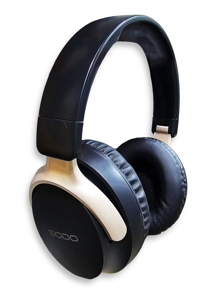 SODO Wireless Headphones with Active Canceling , 93 dB sensitivity and External Built In Microphone Walk and Talk , it's Support SD Card useing Bluetooth 5.0 technology for connectivity with a frequency response of 20Hz to 18kHz Model SD-1103 / Black