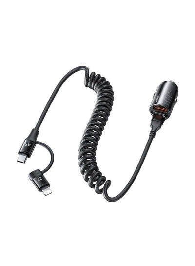 Fast Car Charger RCC356 , 45W Ruichy Series Fast Car Charger with Dual Output (1x USB-A + 1x USB-C/Lightning Coiled Cabl