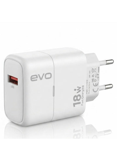 EVO-C13 18W Fast Wall Charger with USB-A Quick Charging Port, Single USB Power Adapter, Smart Chip Technology Charging B