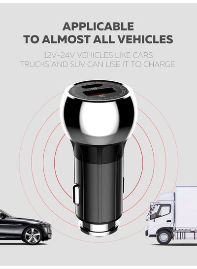 C1 36W Super Fast Car Charger with Lightning Cable, USB-C PD & QC4+ Dual Port Car Charger, Zinc Alloy Fast Charging Car 