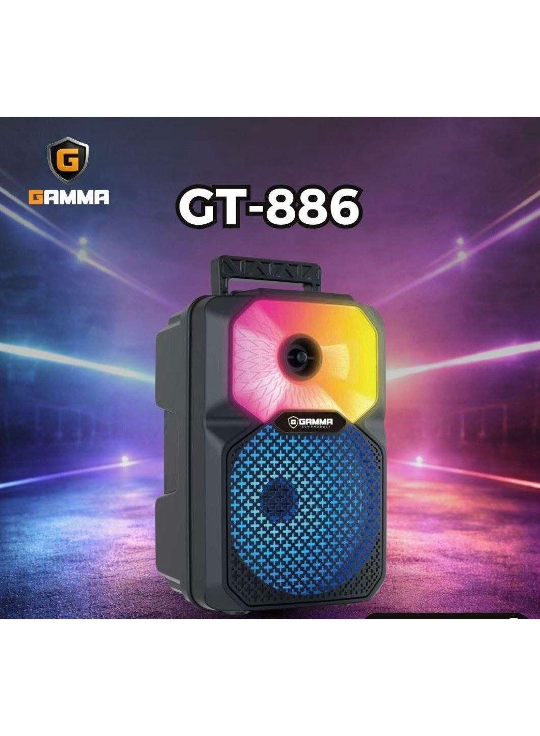GT-886 Portable Speaker with Wired Microphone, 8-Inch Subwoofer, 8W Powerful Sound, 1200mAh Rechargeable Battery, RGB Li