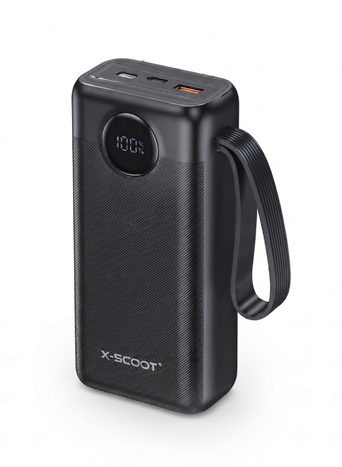 XS-423 30000mAh Power Bank – 22.5W Fast Charging Portable Charger with Built-in Lightning & USB-C Cables, USB-A & USB-C 