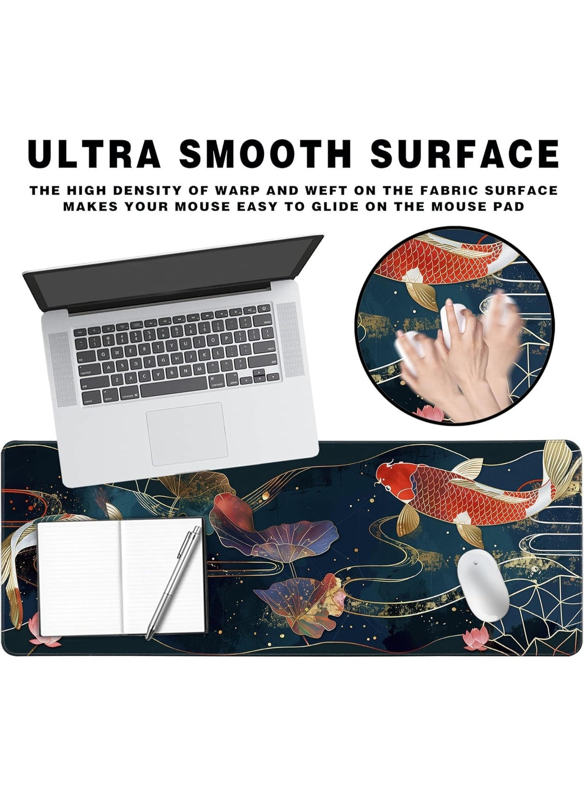 Gaming Mouse Pad koi Desk Pad, Extended Big Mouse Pad, 70 x 30 cm Large Computer Keyboard Mouse Mat Mousepad with 2mm No