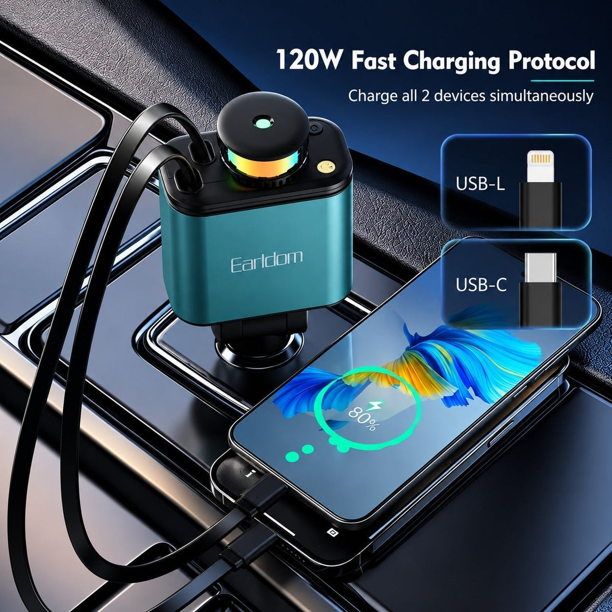 CH-272 65W Smart Fast Wall Charger with LCD Power Display, Dual-Port USB-C & USB-A Charging Adapter, AC 100–240V Travel 