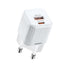 Mini Charger PR-U2 , 20W Dual Port USB & Type-C Fast Wall Charger, Compact Travel Adapter with Smart Protection – White