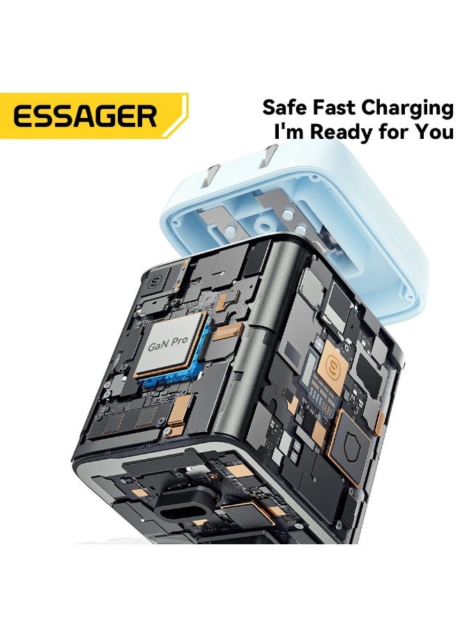 شاحن حائط ESSAGER ES-CD42 GaN قوة 70W منفذين PD وQC4.0 أزرق
