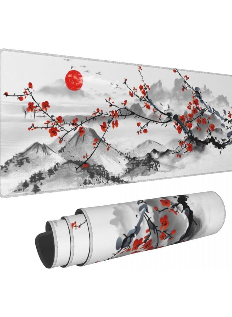 Japanese Sakura Cherry Blossom Mouse Pad XL Full Desk Mousepad Extended Large Non-Slip Rubber Base Big Keyboard Mat with