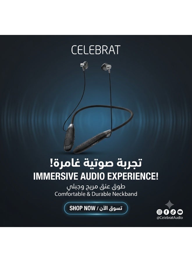 ST-A57 Wireless Neckband Earphones, Bluetooth Sports Headphones with Hi-Res Stereo Sound, Magnetic Earbuds, Built-in Mic