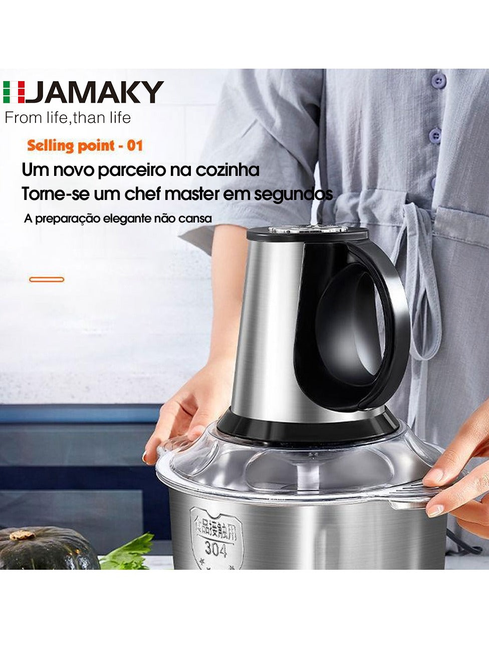 JAMAKY Italy Food chopper, for chopping food and meat, with Italian technology, power 500 watts, model JMK8002