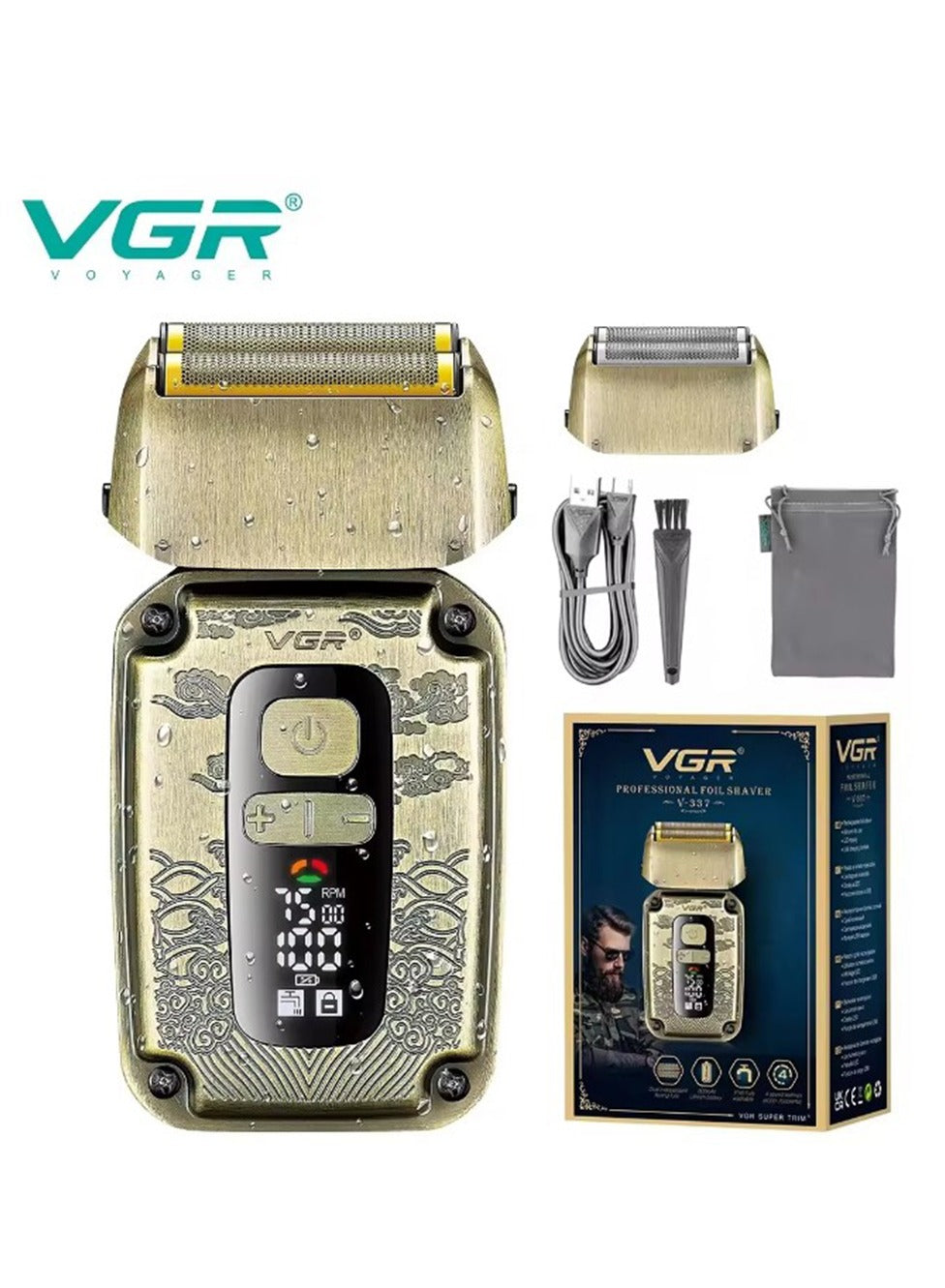 VGR Electric Shaver Adjustable Rechargeable Professional Shaver LED Display Full Body Washable Foil Shaver for Men With V-337