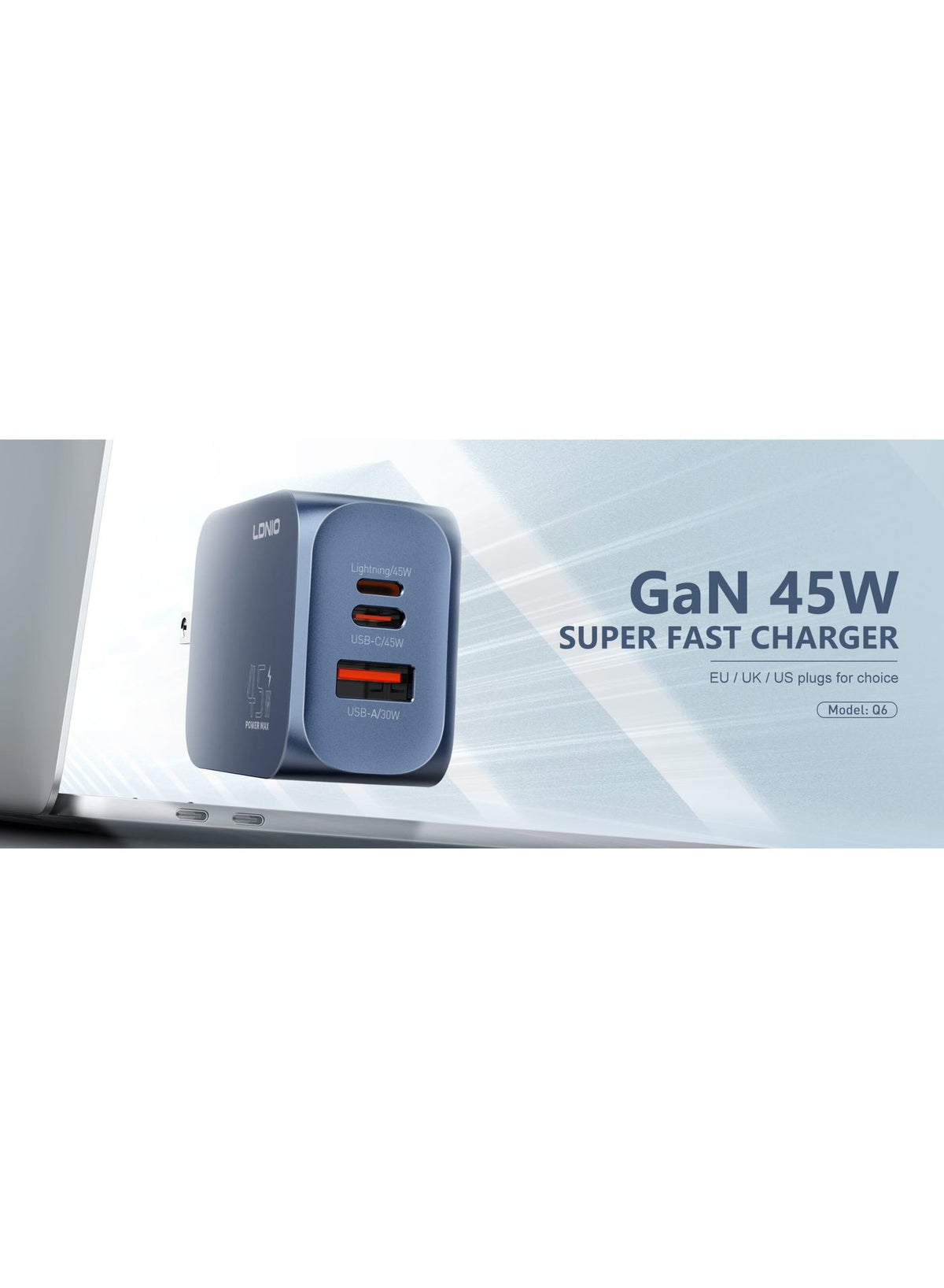 45W USB-C and USB-A Super Fast Wall Charger, PD PPS Fast Charging Adapter for MacBook, iPhone, Samsung Galaxy, Android P