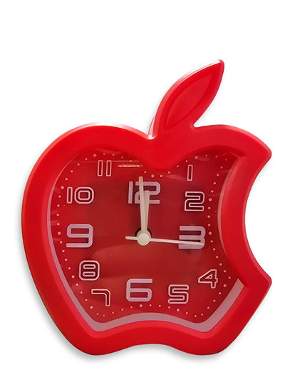 Charming little cartoon alarm clock, cute office decor, special gift, bedroom decor, innovative apple design, cheerful red color, and elegant classic background