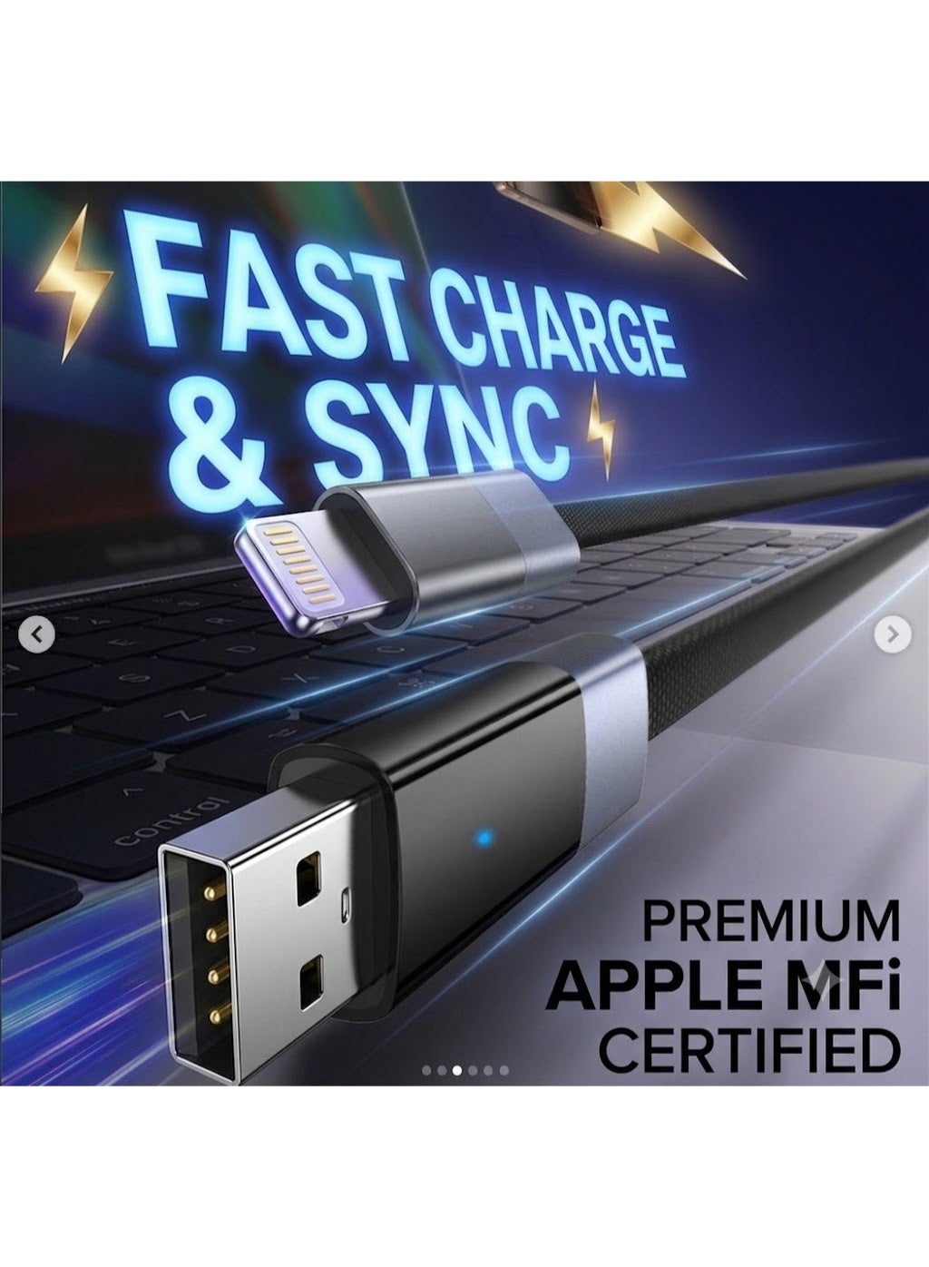 USB To Lightning Fast Charging Cable 1M With 50W Power Delivery High-Speed Data Transfer Durable PVC Design For iPhone i