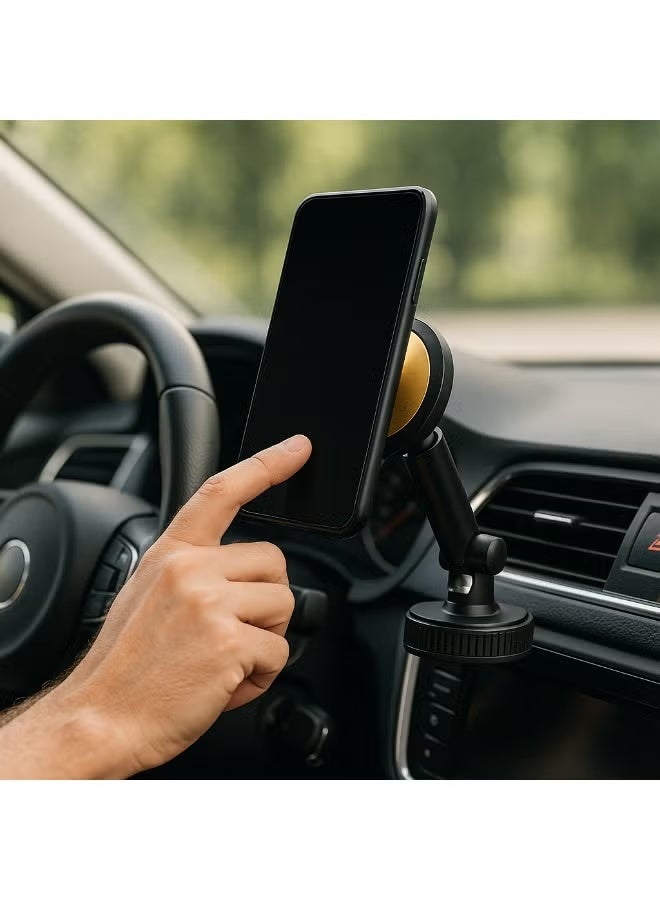 XS-811 Magnetic Car Phone Holder, 360° Rotating Adjustable & Extendable Smartphone Mount, One-Hand Operation, Center Con