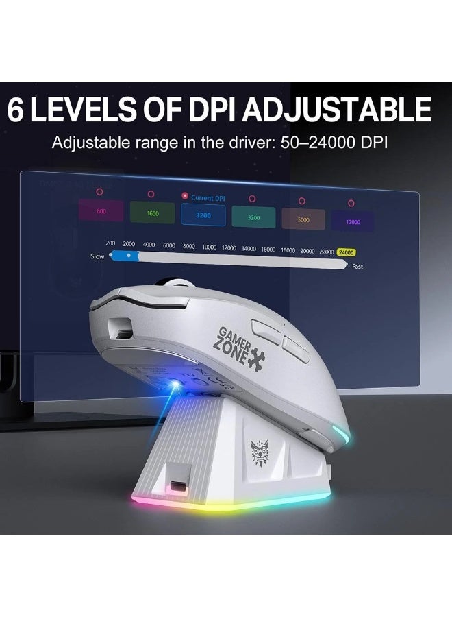 Tri-Mode RGB Wireless Gaming Mouse White Edition, High-Precision Bluetooth,  Wireless & Wired Gaming Mouse for PC, Lapto